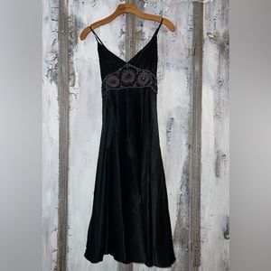 Betsey Johnson Vintage Y2K Black Beaded Flare Silk Flowy 90’s Dress